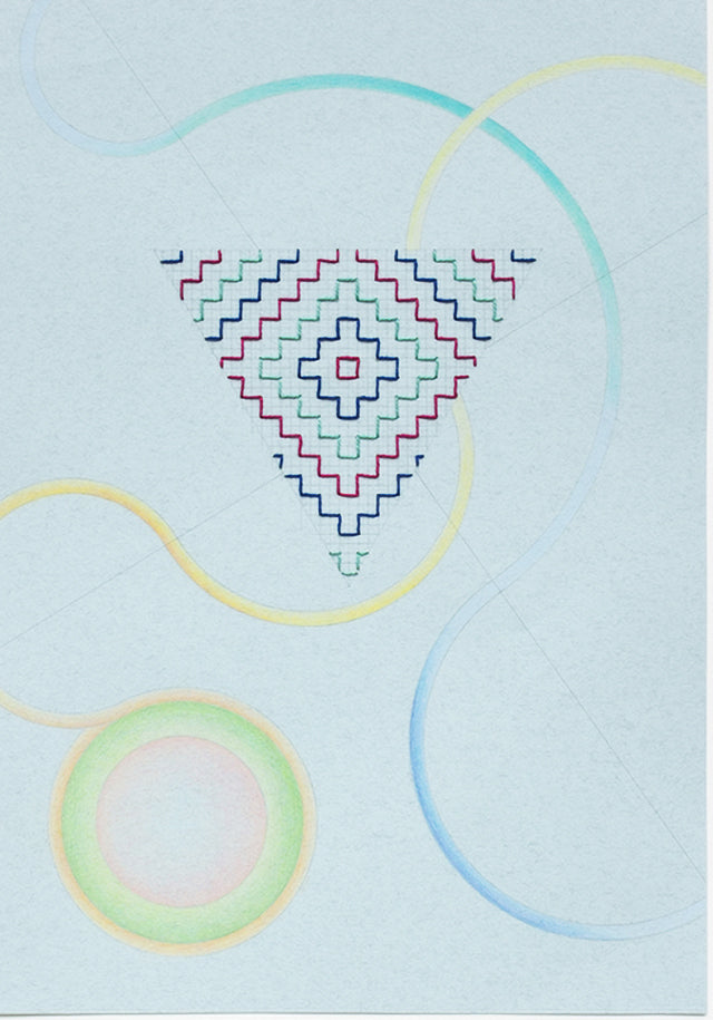 Cecilia Charlton Sashiko Triangle (Blue-Magenta-Teal on Blue)
