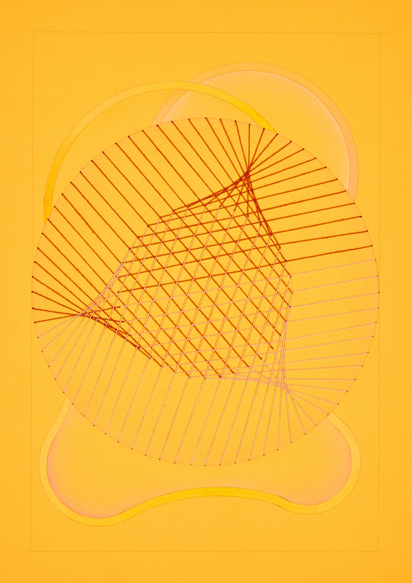Cecilia Charlton Curve Stitching (Rust Pink Concentric Circles on Yellow)