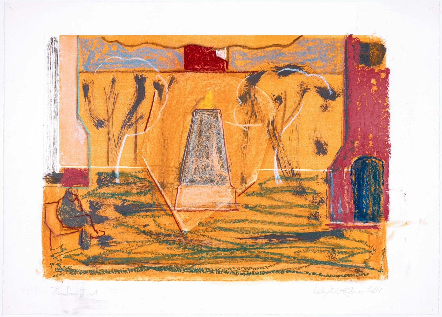 Peter Jones The Sun Dial 30x42cmcharcoalpastelindian Inkoilstick On Block Print