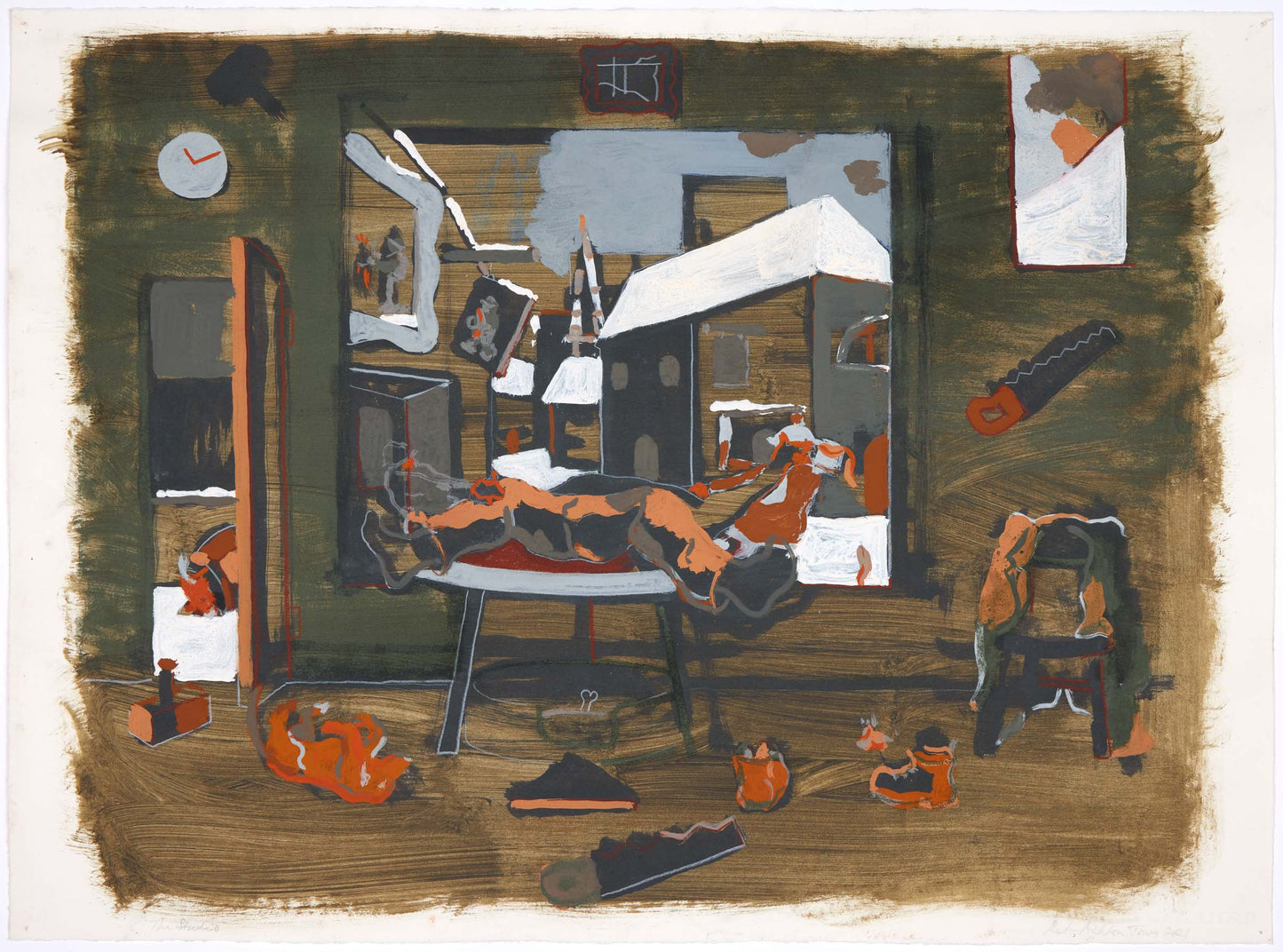 Peter Jones The Studio 54x73cm Indian Ink Acrylic Gouache Pencil Conte2021