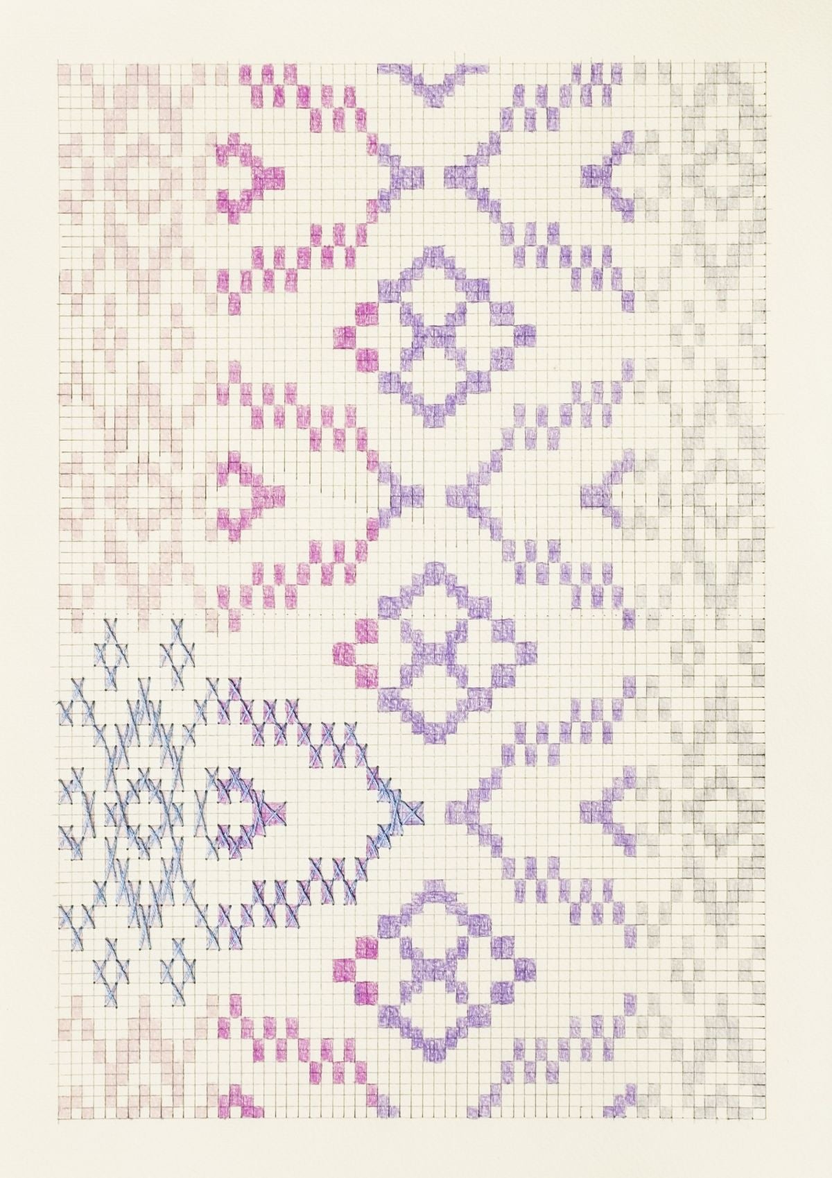 Cecilia Charlton Drawn Weaving Pink-Purple-Grey on Yellow