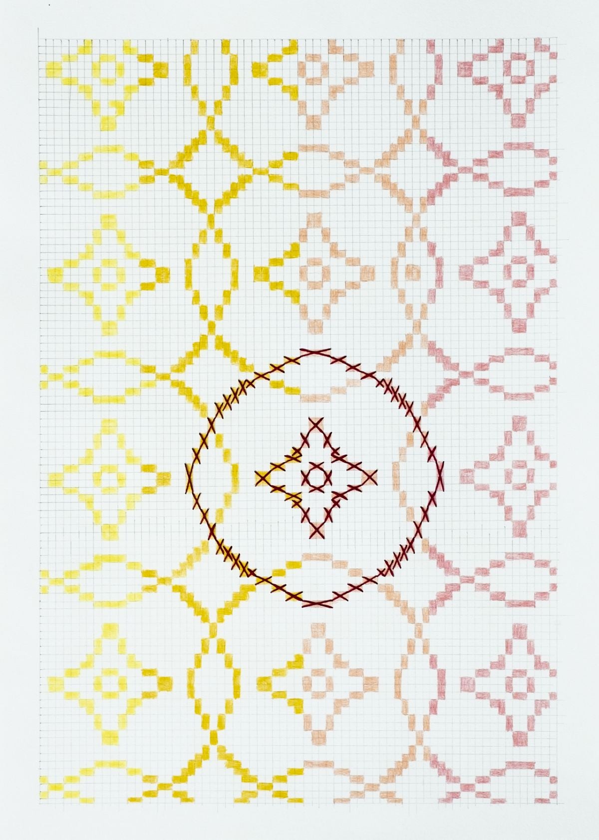Cecilia Charlton Drawn Weaving Yellow-Orange-Pink on Green