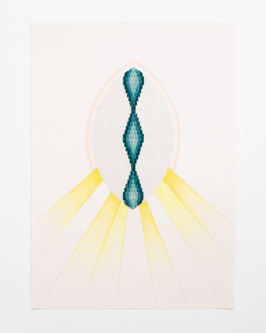 Cecilia Charlton Bargello Vesica Piscis (Teal on Peach)