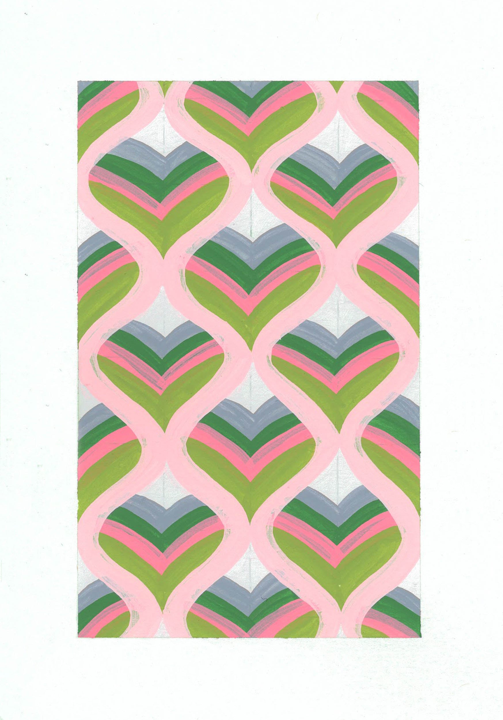 Cecilia Charlton Painted Bargello Hearts Grey Green Pink on Blue Green