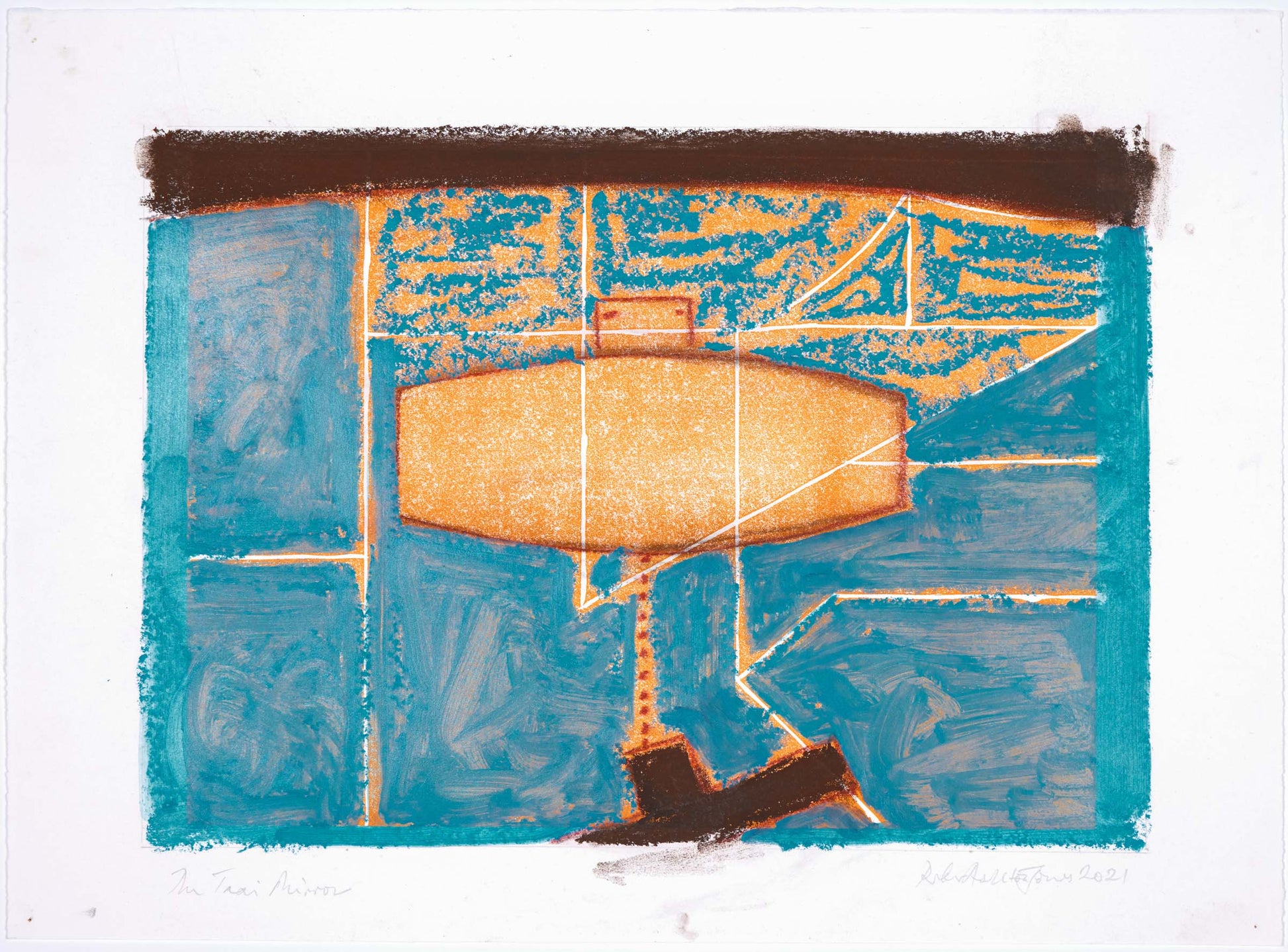 Peter Jones The Taxi Mirror 30x42cmcharcoalpasteloilstick On Block Print