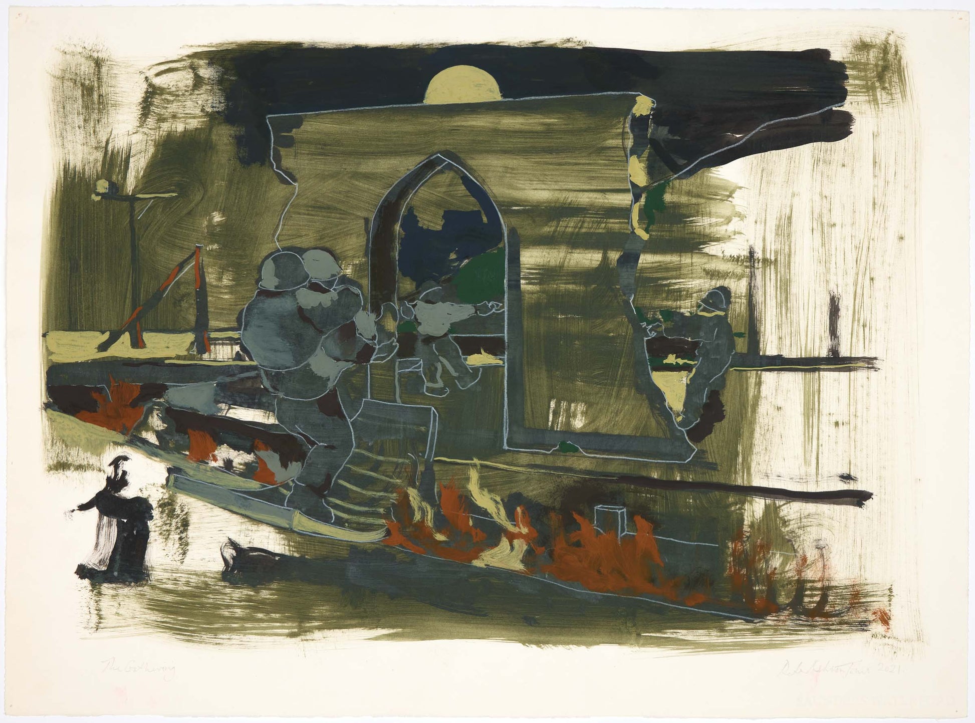 Peter Jones The Gathering 50x71cm Indian Inkacryliccontepencilgoauche2021
