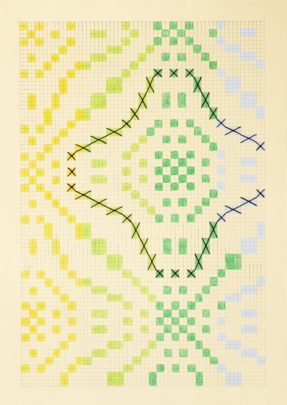 Cecilia Charlton Drawn Weaving Yellow-Green-Blue on Yellow